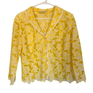 LILLY PULITZER YELLOW FLORAL SHEER EYELET BLAZER SIZE 10